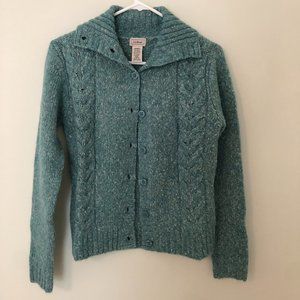 L.L. Bean Women’s Turquoise Sweater Cable Knit Cardigan